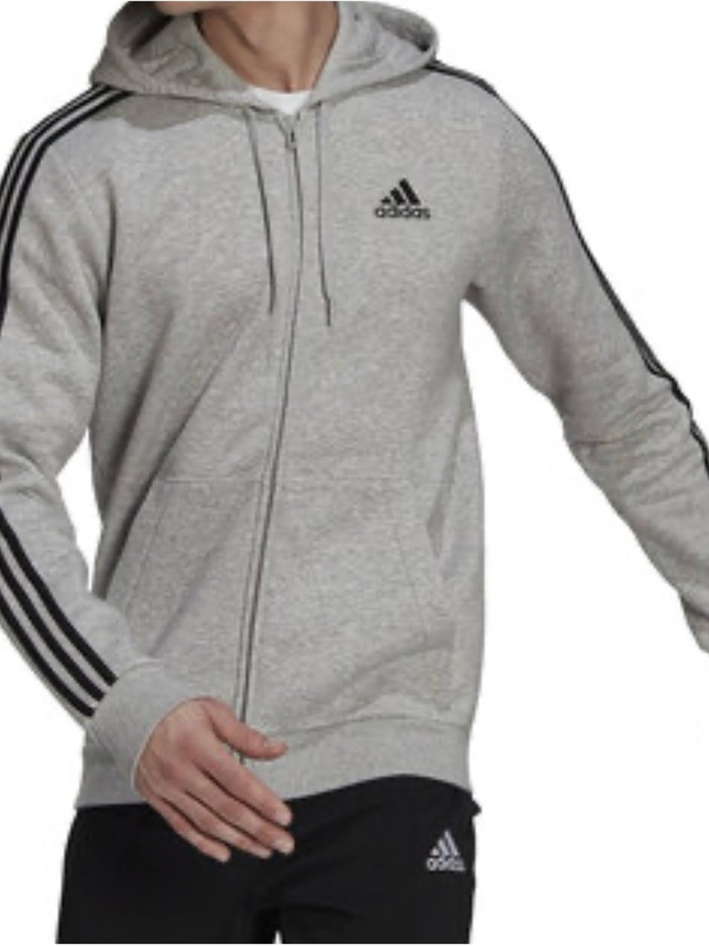adidas Gray‎ Full-Zip Hooded Sweatshirt with Black Stripes